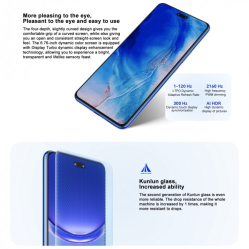Huawei nova 12 Ultra, 12 Go + 1 To, identification par empreinte digitale à l'écran, HarmonyOS 4.0 Octa Core de 6,76 pouces, réseau : 4G, NFC, OTG, ne prend pas en charge Google Play (bleu) SH602C771-010